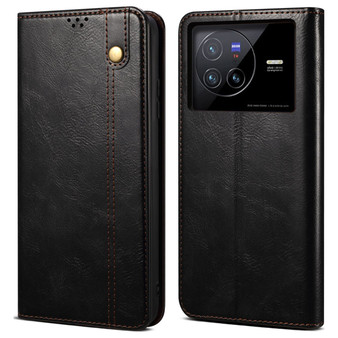 Cubix Flip Cover for vivo X80  Handmade Leather Wallet Case with Kickstand Card Slots Magnetic Closure for vivo X80 (Black)