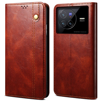 Cubix Flip Cover for vivo X80  Handmade Leather Wallet Case with Kickstand Card Slots Magnetic Closure for vivo X80 (Brown)