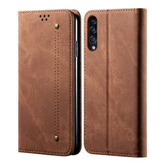 Cubix Denim Flip Cover for Samsung Galaxy A50 / Galaxy A50s / Galaxy A30s Case Premium Luxury Slim Wallet Folio Case Magnetic Closure Flip Cover with Stand and Credit Card Slot (Brown)