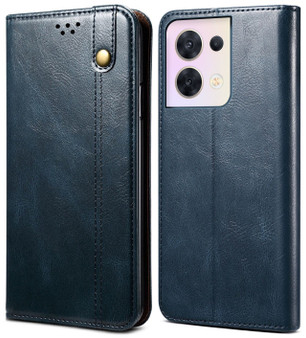 Cubix Flip Cover for Oppo Reno 8  Handmade Leather Wallet Case with Kickstand Card Slots Magnetic Closure for Oppo Reno 8 (Navy Blue)