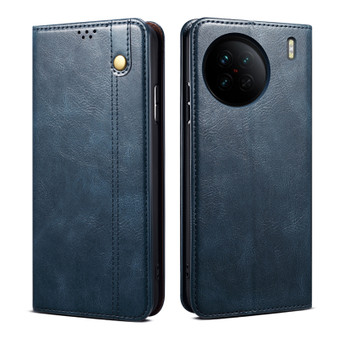Cubix Flip Cover for vivo X90  Handmade Leather Wallet Case with Kickstand Card Slots Magnetic Closure for vivo X90 (Navy Blue)
