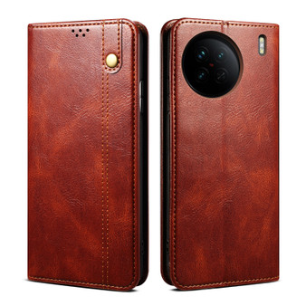 Cubix Flip Cover for vivo X90 Pro  Handmade Leather Wallet Case with Kickstand Card Slots Magnetic Closure for vivo X90 Pro (Brown)