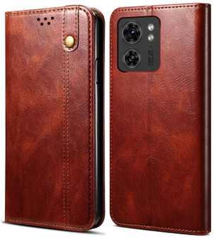 Cubix Flip Cover for Motorola Edge 40  Handmade Leather Wallet Case with Kickstand Card Slots Magnetic Closure for Motorola Edge 40 (Brown)