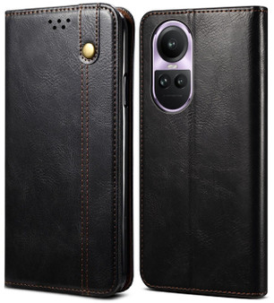Cubix Flip Cover for Oppo Reno 10 Pro  Handmade Leather Wallet Case with Kickstand Card Slots Magnetic Closure for Oppo Reno 10 Pro (Black)