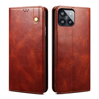 Cubix Flip Cover for Xiaomi 14  Handmade Leather Wallet Case with Kickstand Card Slots Magnetic Closure for Xiaomi 14 (Brown)