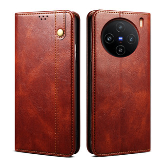 Cubix Flip Cover for Vivo X100 Pro  Handmade Leather Wallet Case with Kickstand Card Slots Magnetic Closure for Vivo X100 Pro (Brown)