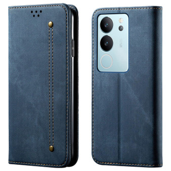 Cubix Denim Flip Cover for vivo V29 / vivo V29 Pro Case Premium Luxury Slim Wallet Folio Case Magnetic Closure Flip Cover with Stand and Credit Card Slot (Blue)