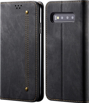 Cubix Denim Flip Cover for Samsung Galaxy S10 Case Premium Luxury Slim Wallet Folio Case Magnetic Closure Flip Cover with Stand and Credit Card Slot (Black)