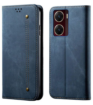 Cubix Denim Flip Cover for vivo V29e Case Premium Luxury Slim Wallet Folio Case Magnetic Closure Flip Cover with Stand and Credit Card Slot (Blue)