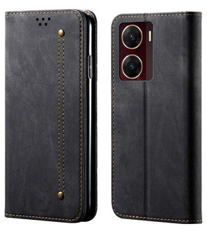 Cubix Denim Flip Cover for vivo V29e Case Premium Luxury Slim Wallet Folio Case Magnetic Closure Flip Cover with Stand and Credit Card Slot (Black)