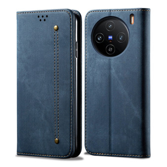Cubix Denim Flip Cover for Vivo X100 Case Premium Luxury Slim Wallet Folio Case Magnetic Closure Flip Cover with Stand and Credit Card Slot (Blue)