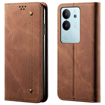 Cubix Denim Flip Cover for vivo V29 / vivo V29 Pro Case Premium Luxury Slim Wallet Folio Case Magnetic Closure Flip Cover with Stand and Credit Card Slot (Brown)