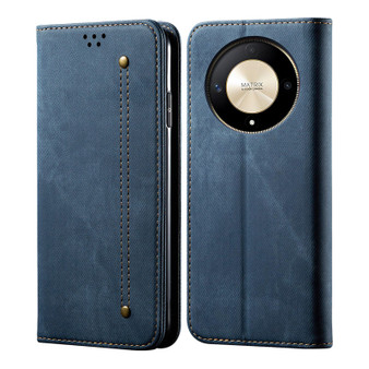 Cubix Denim Flip Cover for HONOR X9b Case Premium Luxury Slim Wallet Folio Case Magnetic Closure Flip Cover with Stand and Credit Card Slot (Blue)