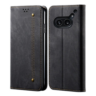 Cubix Denim Flip Cover for Nothing Phone 2a Case Premium Luxury Slim Wallet Folio Case Magnetic Closure Flip Cover with Stand and Credit Card Slot (Black)