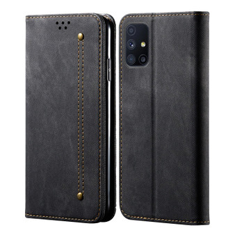 Cubix Denim Flip Cover for Samsung Galaxy M51 Case Premium Luxury Slim Wallet Folio Case Magnetic Closure Flip Cover with Stand and Credit Card Slot (Black)