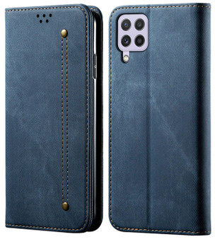 Cubix Denim Flip Cover for Samsung Galaxy A22 (4G) Case Premium Luxury Slim Wallet Folio Case Magnetic Closure Flip Cover with Stand and Credit Card Slot (Blue)
