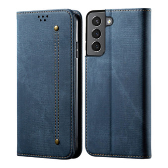 Cubix Denim Flip Cover for Samsung Galaxy S21 Case Premium Luxury Slim Wallet Folio Case Magnetic Closure Flip Cover with Stand and Credit Card Slot (Blue)