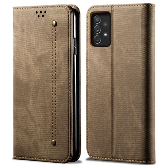 Cubix Denim Flip Cover for Samsung Galaxy A33 5G Case Premium Luxury Slim Wallet Folio Case Magnetic Closure Flip Cover with Stand and Credit Card Slot (Khaki)