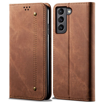 Cubix Denim Flip Cover for Samsung Galaxy S22 Plus Case Premium Luxury Slim Wallet Folio Case Magnetic Closure Flip Cover with Stand and Credit Card Slot (Brown)