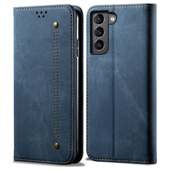 Cubix Denim Flip Cover for Samsung Galaxy S22 Plus Case Premium Luxury Slim Wallet Folio Case Magnetic Closure Flip Cover with Stand and Credit Card Slot (Blue)