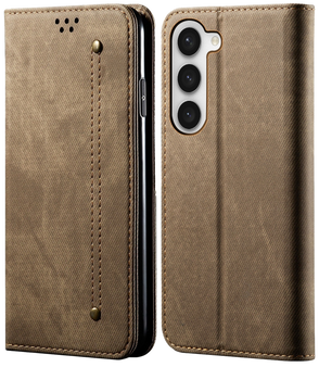 Cubix Denim Flip Cover for Samsung Galaxy S23 Plus Case Premium Luxury Slim Wallet Folio Case Magnetic Closure Flip Cover with Stand and Credit Card Slot (Khaki)