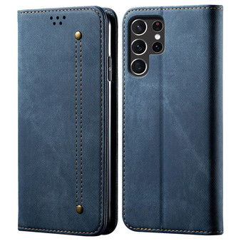 Cubix Denim Flip Cover for Samsung Galaxy S22 Ultra Case Premium Luxury Slim Wallet Folio Case Magnetic Closure Flip Cover with Stand and Credit Card Slot (Blue)