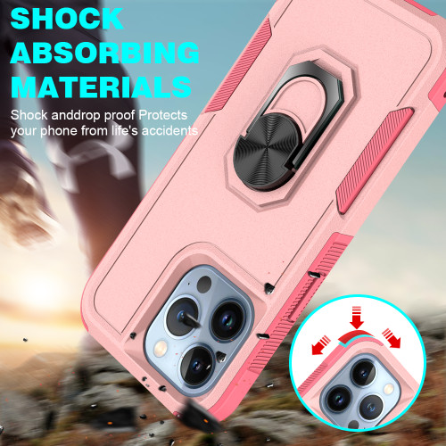 Cubix Mystery Case for Apple iPhone 13 Pro Military Grade Shockproof with Metal Ring Kickstand for Apple iPhone 13 Pro Phone Case - Pink