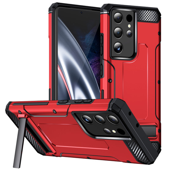Cubix [Tough Armor] Case for Samsung Galaxy S21 Ultra [Military-Grade Drop Tested] Slim Rugged Defense Shield Shock Resistant Hybrid Heavy Duty Back Cover Kickstand (Red)