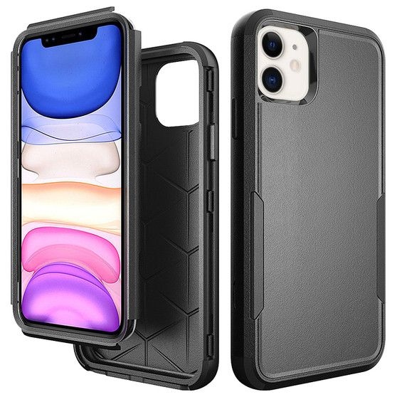 Cubix Capsule Back Cover For Apple iPhone 11 Shockproof Dust Drop Proof 3-Layer Full Body Protection Rugged Heavy Duty Durable Cover Case (Black)
