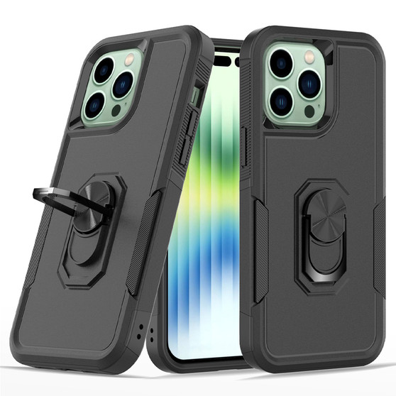 Cubix Mystery Case for Apple iPhone 14 Pro Military Grade Shockproof with Metal Ring Kickstand for Apple iPhone 14 Pro Phone Case - Black