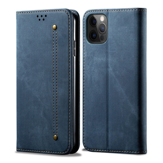 Cubix Denim Flip Cover for Apple iPhone 13 Pro Case Premium Luxury Slim Wallet Folio Case Magnetic Closure Flip Cover with Stand and Credit Card Slot (Blue)