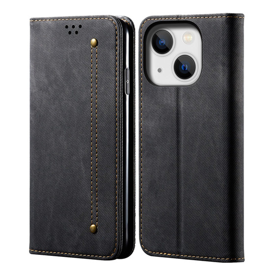 Cubix Denim Flip Cover for Apple iPhone 14 Plus Case Premium Luxury Slim Wallet Folio Case Magnetic Closure Flip Cover with Stand and Credit Card Slot (Black)