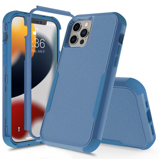 Cubix Capsule Back Cover For Apple iPhone 13 Pro Shockproof Dust Drop Proof 3-Layer Full Body Protection Rugged Heavy Duty Durable Cover Case (Navy Blue)