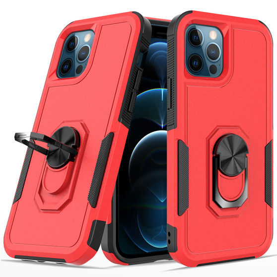 Cubix Mystery Case for Apple iPhone 12 Pro / iPhone 12 (6.1 Inch) Military Grade Shockproof with Metal Ring Kickstand for Apple iPhone 12 Pro / iPhone 12 (6.1 Inch) Phone Case - Red