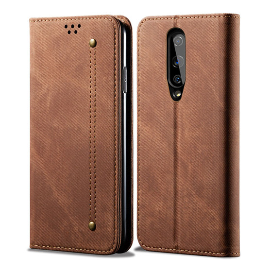 Cubix Denim Flip Cover for OnePlus 8 / One Plus 8 / 1+8 Case Premium Luxury Slim Wallet Folio Case Magnetic Closure Flip Cover with Stand and Credit Card Slot (Brown)