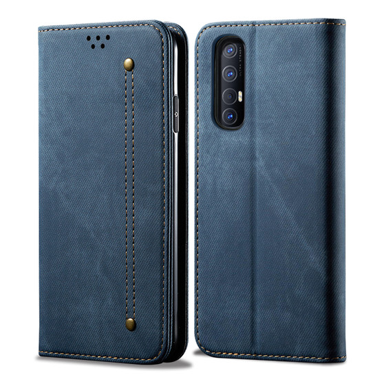 Cubix Denim Flip Cover for Oppo Reno 3 Pro Case Premium Luxury Slim Wallet Folio Case Magnetic Closure Flip Cover with Stand and Credit Card Slot (Blue)