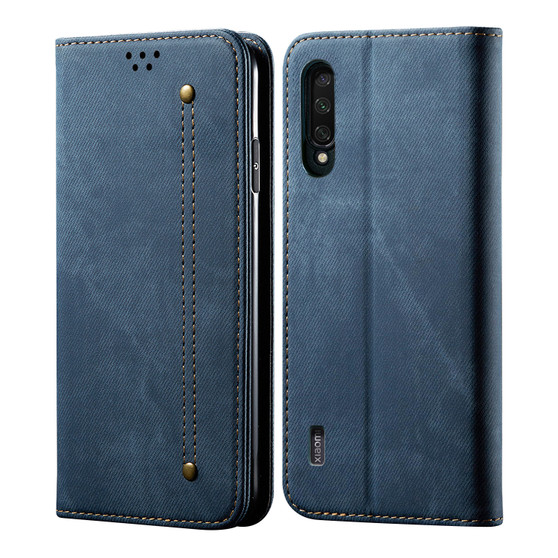 Cubix Denim Flip Cover for Xiaomi Mi A3 Case Premium Luxury Slim Wallet Folio Case Magnetic Closure Flip Cover with Stand and Credit Card Slot (Blue)
