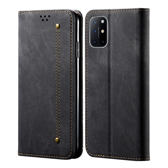 Cubix Denim Flip Cover for OnePlus 8T Case Premium Luxury Slim Wallet Folio Case Magnetic Closure Flip Cover with Stand and Credit Card Slot (Black)