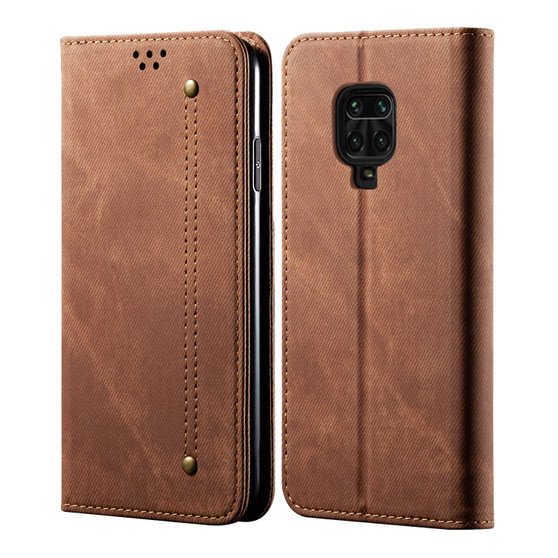 Cubix Denim Flip Cover for Redmi Note 9 Pro / Note 9 Pro Max Case Premium Luxury Slim Wallet Folio Case Magnetic Closure Flip Cover with Stand and Credit Card Slot (Brown)