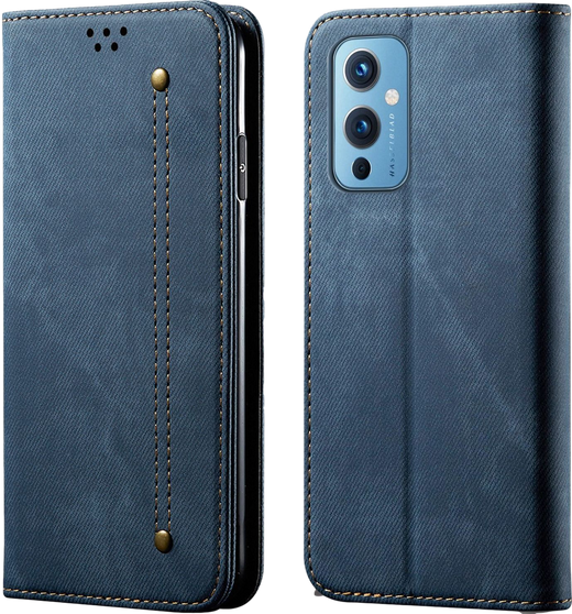 Cubix Denim Flip Cover for OnePlus 9 Case Premium Luxury Slim Wallet Folio Case Magnetic Closure Flip Cover with Stand and Credit Card Slot (Blue)