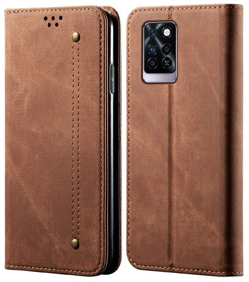 Cubix Denim Flip Cover for Infinix Note 10 Pro Case Premium Luxury Slim Wallet Folio Case Magnetic Closure Flip Cover with Stand and Credit Card Slot (Brown)