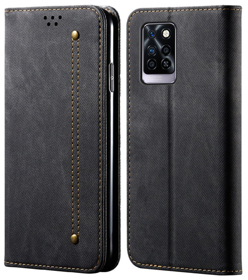 Cubix Denim Flip Cover for Infinix Note 10 Pro Case Premium Luxury Slim Wallet Folio Case Magnetic Closure Flip Cover with Stand and Credit Card Slot (Black)