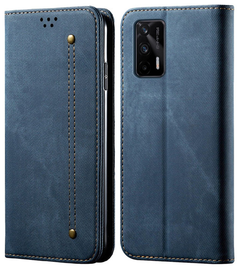 Cubix Denim Flip Cover for Realme X7 Max 5G Case Premium Luxury Slim Wallet Folio Case Magnetic Closure Flip Cover with Stand and Credit Card Slot (Blue)