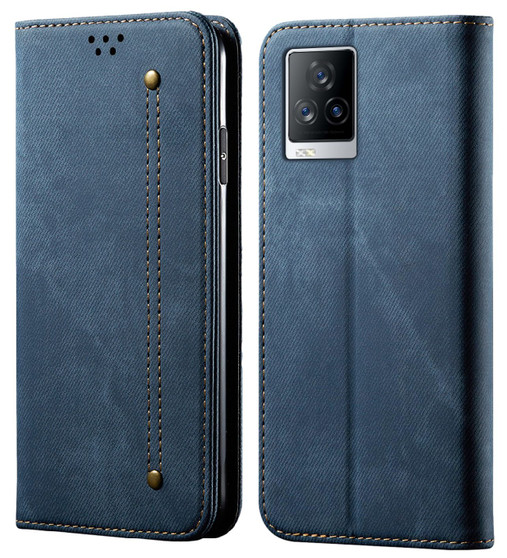 Cubix Denim Flip Cover for iQOO 7 Legend 5G Case Premium Luxury Slim Wallet Folio Case Magnetic Closure Flip Cover with Stand and Credit Card Slot (Blue)