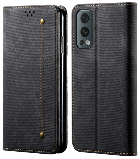 Cubix Denim Flip Cover for OnePlus Nord 2 5G Case Premium Luxury Slim Wallet Folio Case Magnetic Closure Flip Cover with Stand and Credit Card Slot (Black)