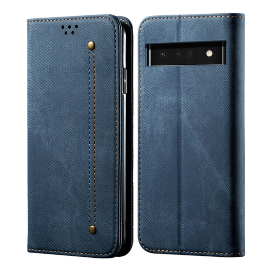 Cubix Denim Flip Cover for Google Pixel 6 Pro Case Premium Luxury Slim Wallet Folio Case Magnetic Closure Flip Cover with Stand and Credit Card Slot (Blue)