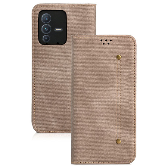 Cubix Denim Flip Cover for Vivo V23 5G Case Premium Luxury Slim Wallet Folio Case Magnetic Closure Flip Cover with Stand and Credit Card Slot (Khaki)