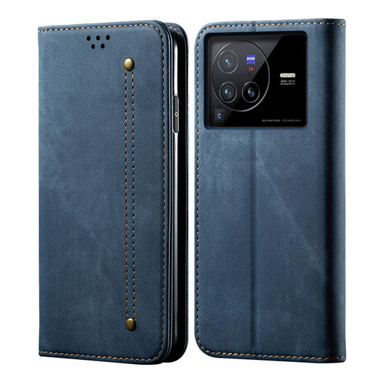 Cubix Denim Flip Cover for vivo X80 Pro Case Premium Luxury Slim Wallet Folio Case Magnetic Closure Flip Cover with Stand and Credit Card Slot (Blue)