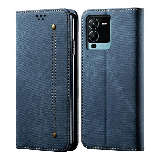 Cubix Denim Flip Cover for vivo V25 Pro Case Premium Luxury Slim Wallet Folio Case Magnetic Closure Flip Cover with Stand and Credit Card Slot (Blue)