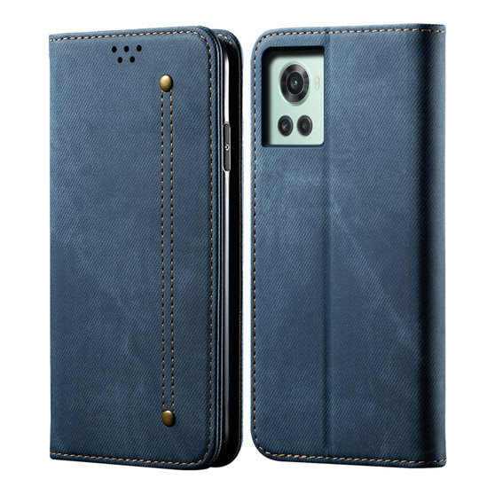 Cubix Denim Flip Cover for OnePlus 10R Case Premium Luxury Slim Wallet Folio Case Magnetic Closure Flip Cover with Stand and Credit Card Slot (Blue)